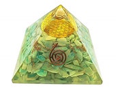 Amazonite Orgone Crystal Chakra Balancing Pyramid Flower of Life Symbol Reiki Healing Energy Generator Size 3-3.5 Inch