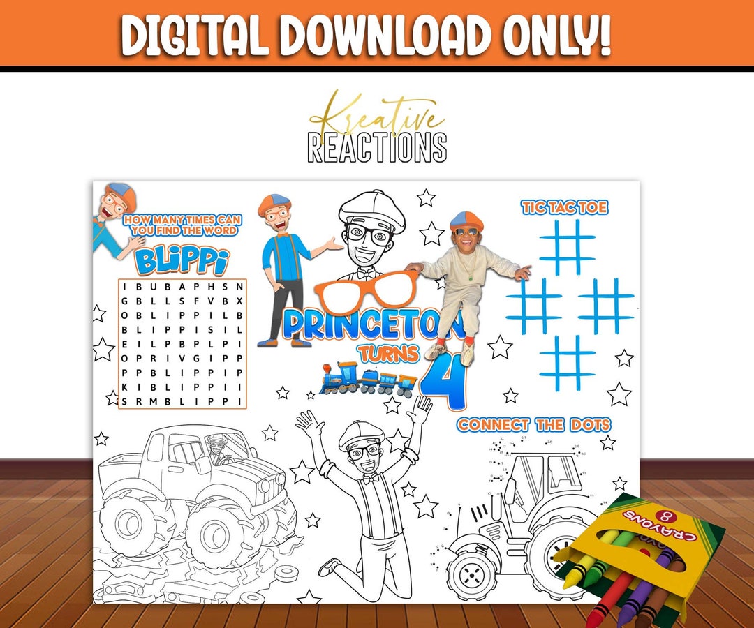 Blippi Activity Placemat Blippi Birthday PartyDigital Only Etsy