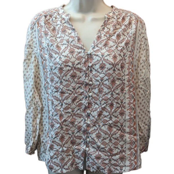 Lucky Brand Floral Bohemian Button Up Peasant Top Medium