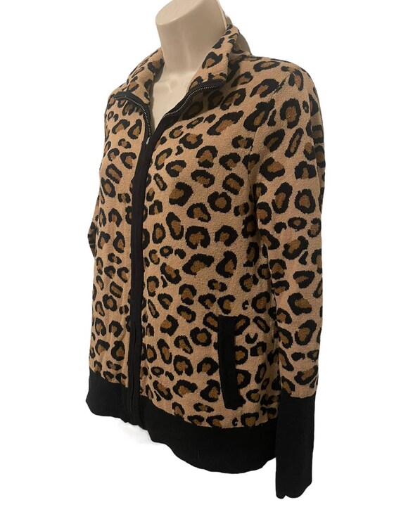 Rachel Zoe Zip up Knit Leopard Sweater Size Medium Etsy