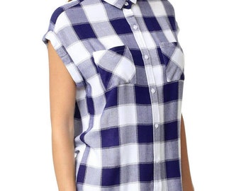 Rails Blue Britt Plaid Casual Rolled Sleeve Button Up Small