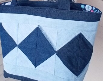 Denim recyclé/denim patchwork/sac shopping