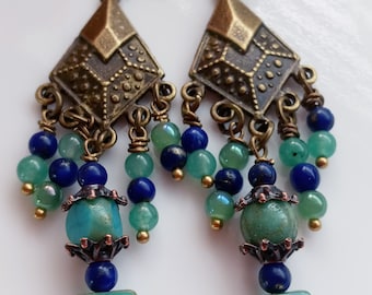 Mother's day gift/ boho earrings/ gift for her/ green gemstone