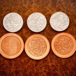 3D Vintage Floral Design Leather Embossing Mold, 75mm size, Leather Carving Stamp for Coaster, wallet, Leather Relief Mold Pressing Stamping