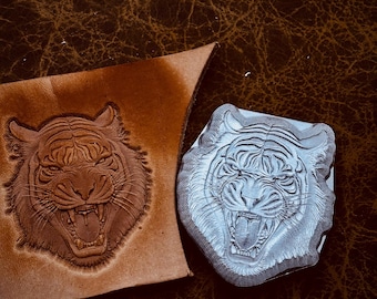 Molde de repujado en cuero con diseño de cabeza de león en 3D, 58 x 62 mm, sello de metal de aluminio, troquel para estampar cuero, estampador de relieve.