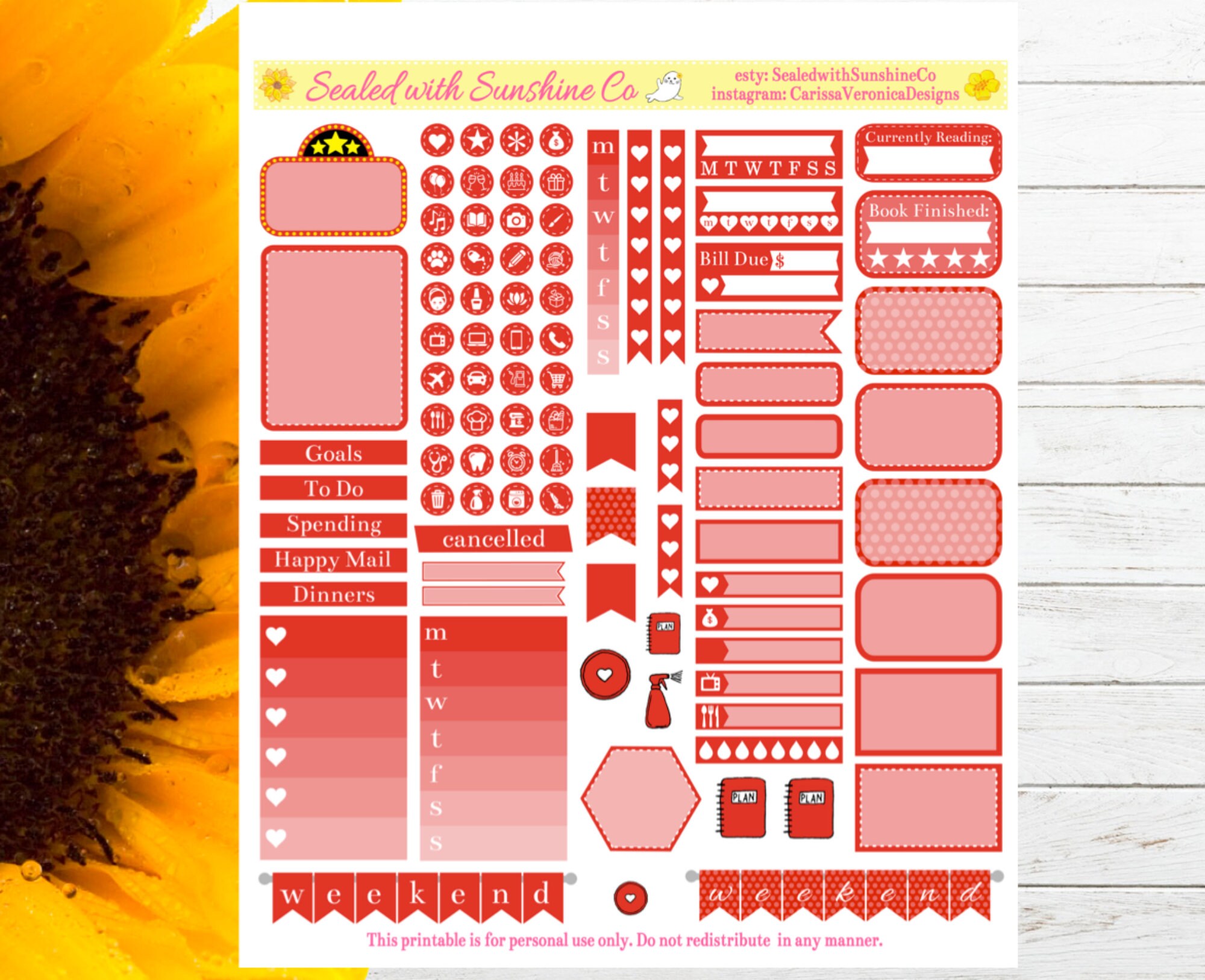 Red Sampler for the Happy Planner - Printable Planner Stickers ...