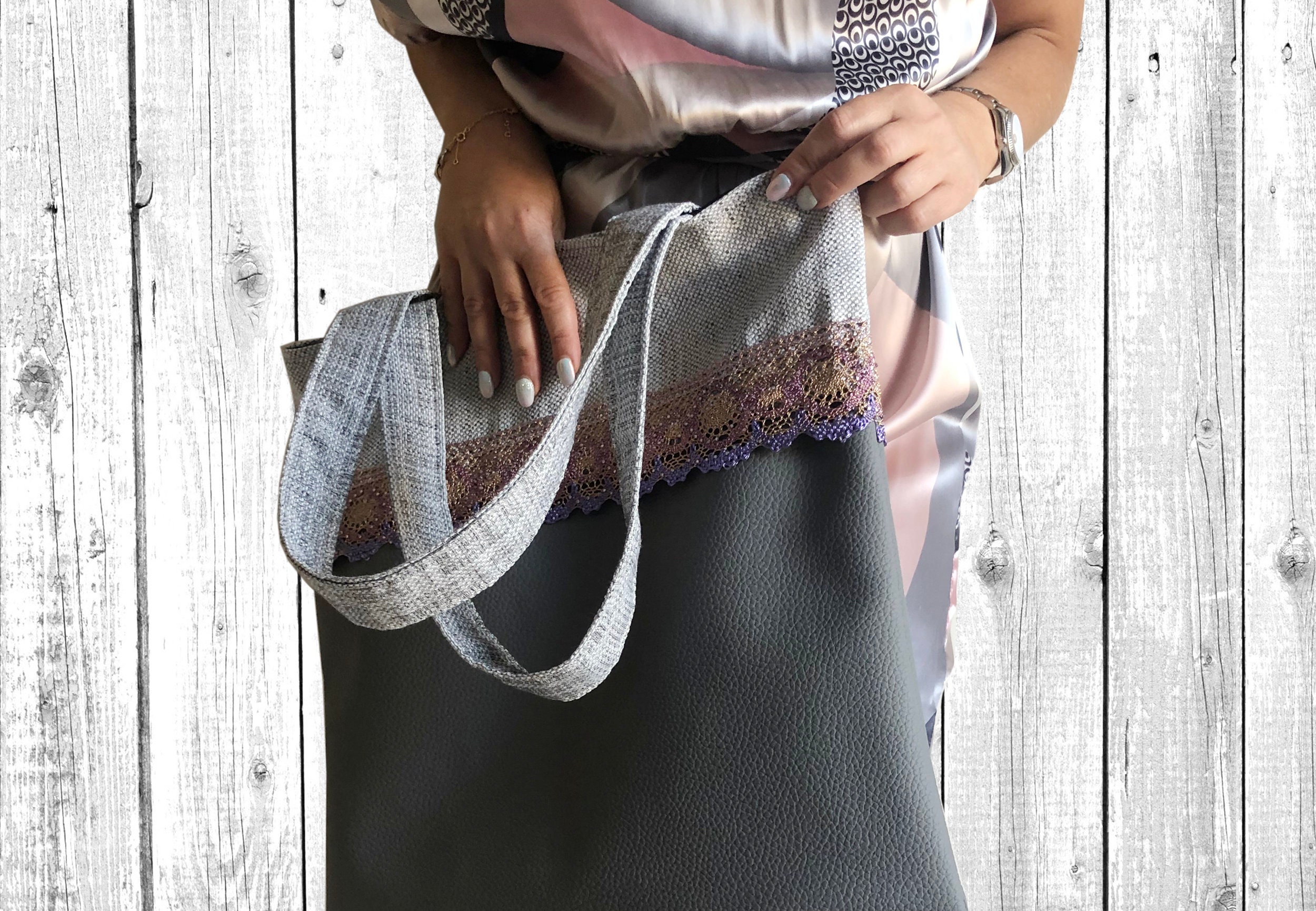 Grey Ecose Handbag with Shimmering Detail