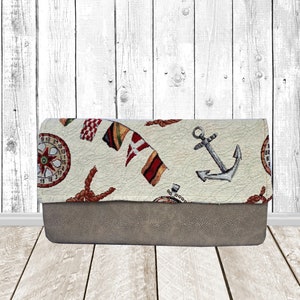 Navy Clutch, Fabric and Vegan Leather clutch, Chic Clutch Faux Leather, Women gift, Bridesmaid Bag, Evening Clutch Bag, Vegan leather clutch