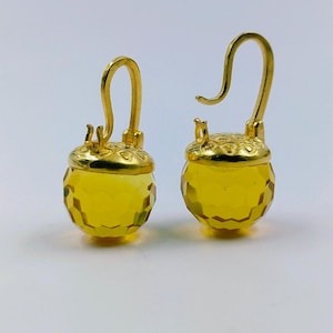 14K Yellow Gold Citrine Earrings November Birthstone Classic Earring Jewelry Ball Gemstone Hook Earring Handmade Earrings Gift For Her
