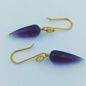 14K Gold Purple Amethyst and opal Statement Earrings, Amethyst Drop Earrings, February Birthstone Earrings, Handmade Earrings, Unique Item