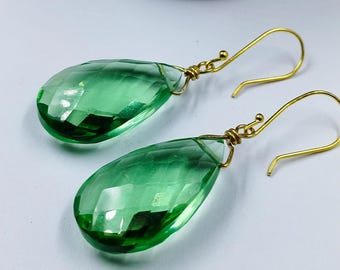 Sterling Silver Green Amethyst Teardrop Dangle Earrings