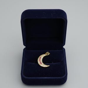 Sterling Silver Ruby & Diamond Half Moon Pendant, Handmade Jewelry