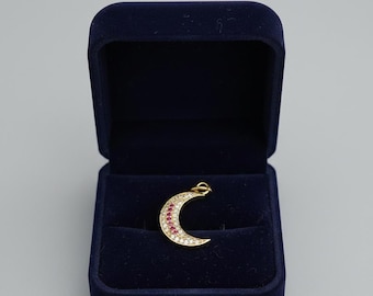Sterling Silver Ruby & Diamond Half Moon Pendant, Handmade Jewelry
