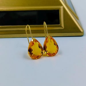 14K Yellow Gold Citrine Earrings November Birthstone Classic Earring Jewelry Teardrop Gemstone Hook Earring Handmade Earrings Gift For Her