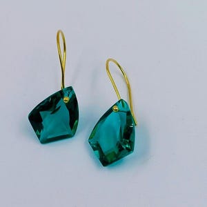14K Solid Gold Paraiba Tourmaline Drop Earrings, Green Tourmaline Drop Earrings, Tourmaline Jewelry Gift For Her, Kite Tourmaline Gemstone