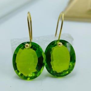 14K Gold Green Peridot Earrings, Statement Earrings, Minimalist Birthstone Earrings, Peridot Jewelry For Women, Gift For Her, Oval Peridot