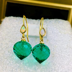 Green Tourmaline Heart Minimal Dangle Earrings 925 Sterling Silver Dainty Handmade Jewelry Tourmaline Heart Hook Earrings