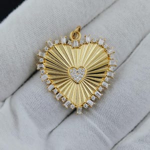 Beautiful 14k gold Heart Fluted Pendant 14k Gold Diamond Fluted Charm Handmade Gold Jewelry 14k Solid Gold Fluted Heart Lover Gift Pendant