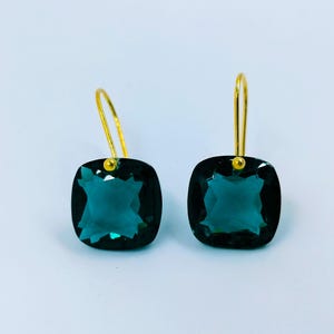 October Birthstone, 14k/10k Gold London Blue Topaz Earrings, Cushion Earrings, Topaz Jewelry Gift For Her, Gift For Mom, Handmade Jewelry
