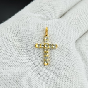 Luxury Pendant Aquamarine Charm, Natural Aquamarine Cross Charm, 14k Gold Cross Pendant, Gemstone Cross Handmade Gold Pendant Gift For Love
