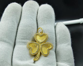 14K Yellow Gold Diamond Clover Pendant, Lucky Shamrock