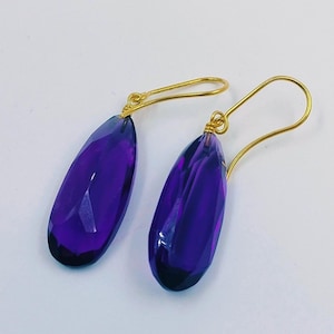14K Gold Purple Amethyst Statement Earrings, Amethyst Drop Earrings, February Birthstone, Amethyst Jewellery, Long Earrings, Women Earrings