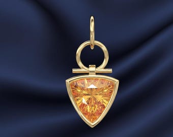 Orange Sapphire Amulet Pendant, 8mm Trillion Cut Gemstone, September Birthstone Charm, Sterling Silver