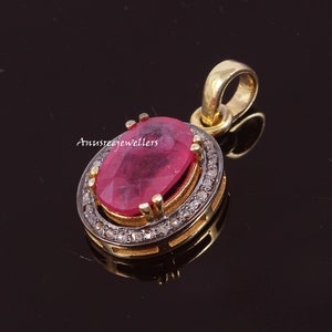 Natural Ruby Pendant, Genuine Pave Diamond Charm Necklace, Ruby Pendant, 925 Silver Pendant, Diamond Charm , Engagement Gift Pendant
