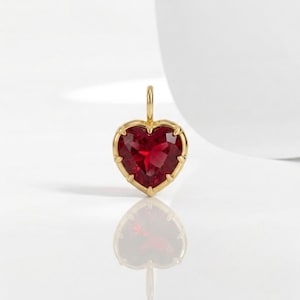14k Solid Gold Heart Lab Grown Ruby Charm • Handmade Pendant • Trendy For Gift.