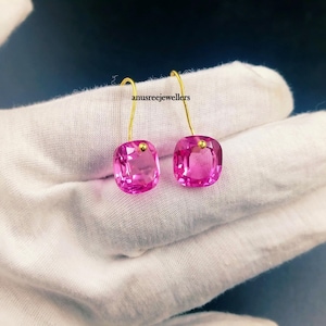 Pink Topaz Drop Earrings,14k Solid Gold Jewelry, Pink Stone Earrings, Beautiful Earrings November Birthstone Earrings, Christmas Gifts