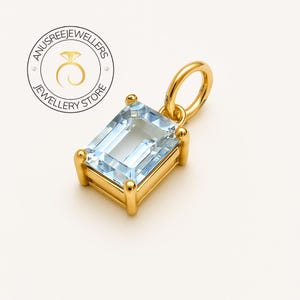 14k Solid Gold, Aquamarine Baguette Charm Pendant, Attractive & Beautiful Gold Handmade Jewelry, Statement Pendant, Birthday Gift For Her.