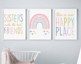 Sisters Wall Art, Girls Room Decor, Sisters Make the Best Friends, Playroom Posters, Kids Room Decor, Sister Gift, Kids Wall Art, Set of 3