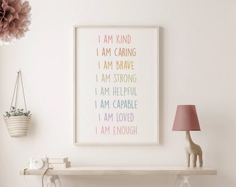 Printable Affirmations, Quotes Wall Art, Printable Poster, Positive Affirmation, Rainbow Playroom Decor, Kids Wall Decor, Motivational Art