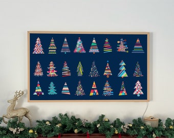 Samsung Frame TV Christmas Art, Xmas frame TV art, Christmas art for the frame, Holiday Decor, Colourful Christmas Trees, Rainbow Christmas