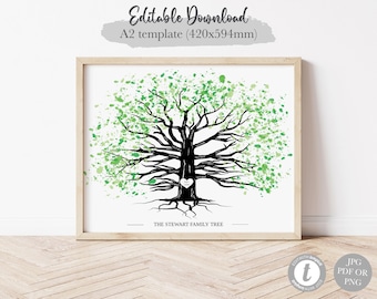 Family Tree Sign, Extended Family Tree Digital Download, Grandparent Gift, Editable Grandchildren Names, New Home Gift, Family Tree Poster