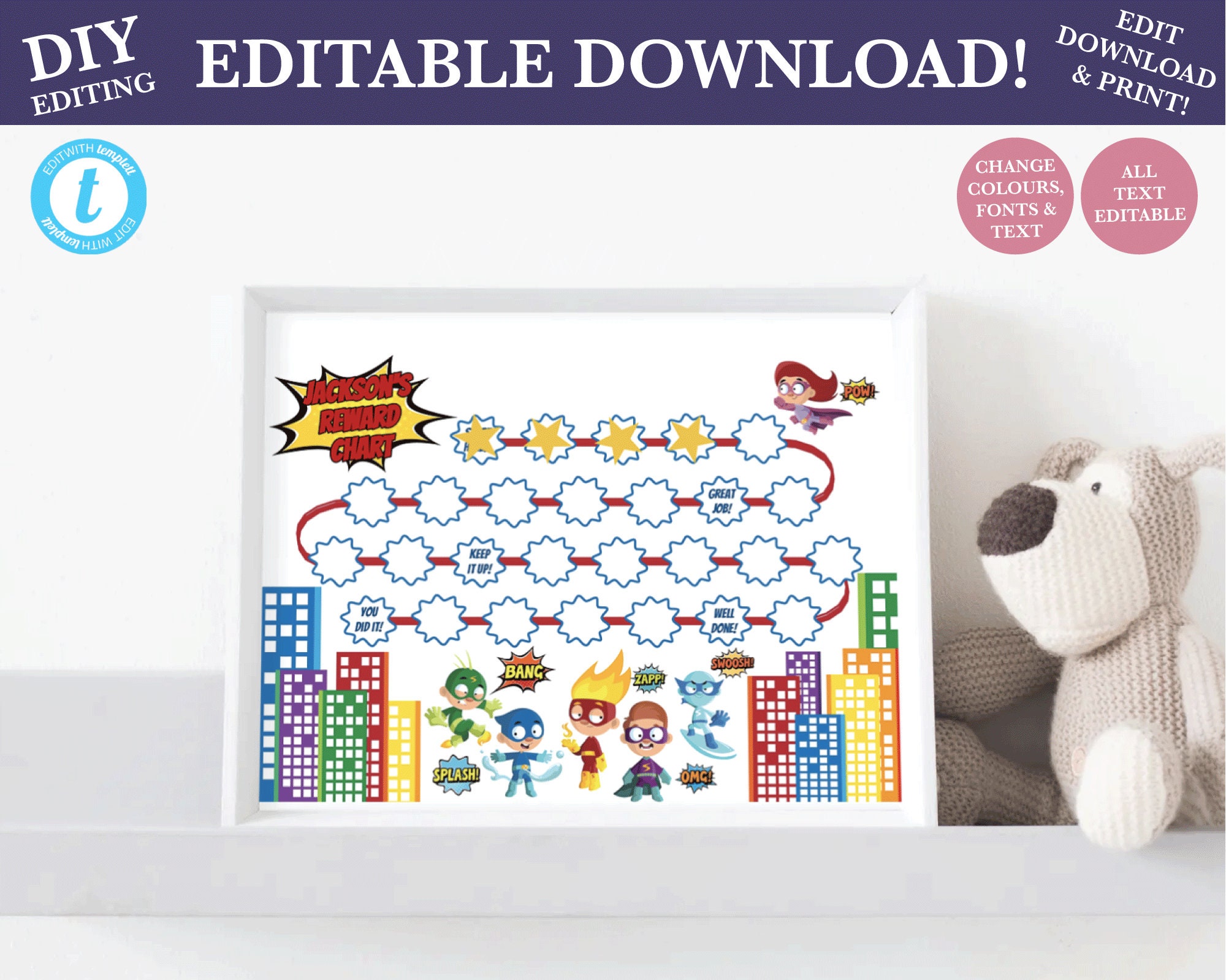 Superhero Potty Chart Reward Chart Printable Boys Reward - Etsy Australia