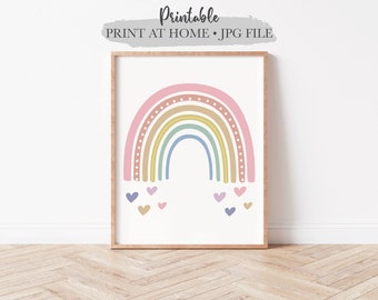 Pink Boho Rainbow Printable, Girls Room Wall Art, Pastel Rainbow Poster, Boho Nursery Decor, Rainbow Baby, Baby Girl Gift, Digital Download