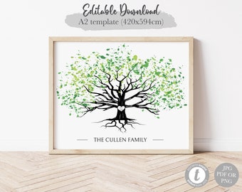 Family Tree Printable, Tree of Life, Custom Family Tree, Grandparent Gift, Family Tree Template, Editable, Digital, DIY Print, Christmas