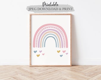 Pastel Boho Rainbow Printable, Girls Boho Rainbow Wall Art, Pastel Abstract Art Printable, Girls Room Wall Art, Playroom, Digital Download