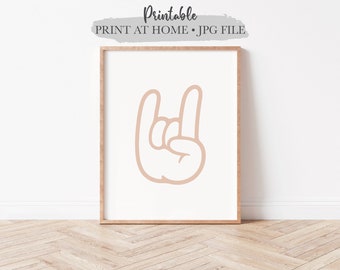Rock On Hand Gesture Printable, Rock and Roll Doodle, Modern Music Wall Art, Minimalist Line Art, Kids Room Boys Room Digital Download