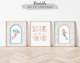 Sisters Make The Best Friends, Sister Printable, Sisters Wall Art, Mermaid Sisters, Girls Room Art, Instant Download, Sister Gift