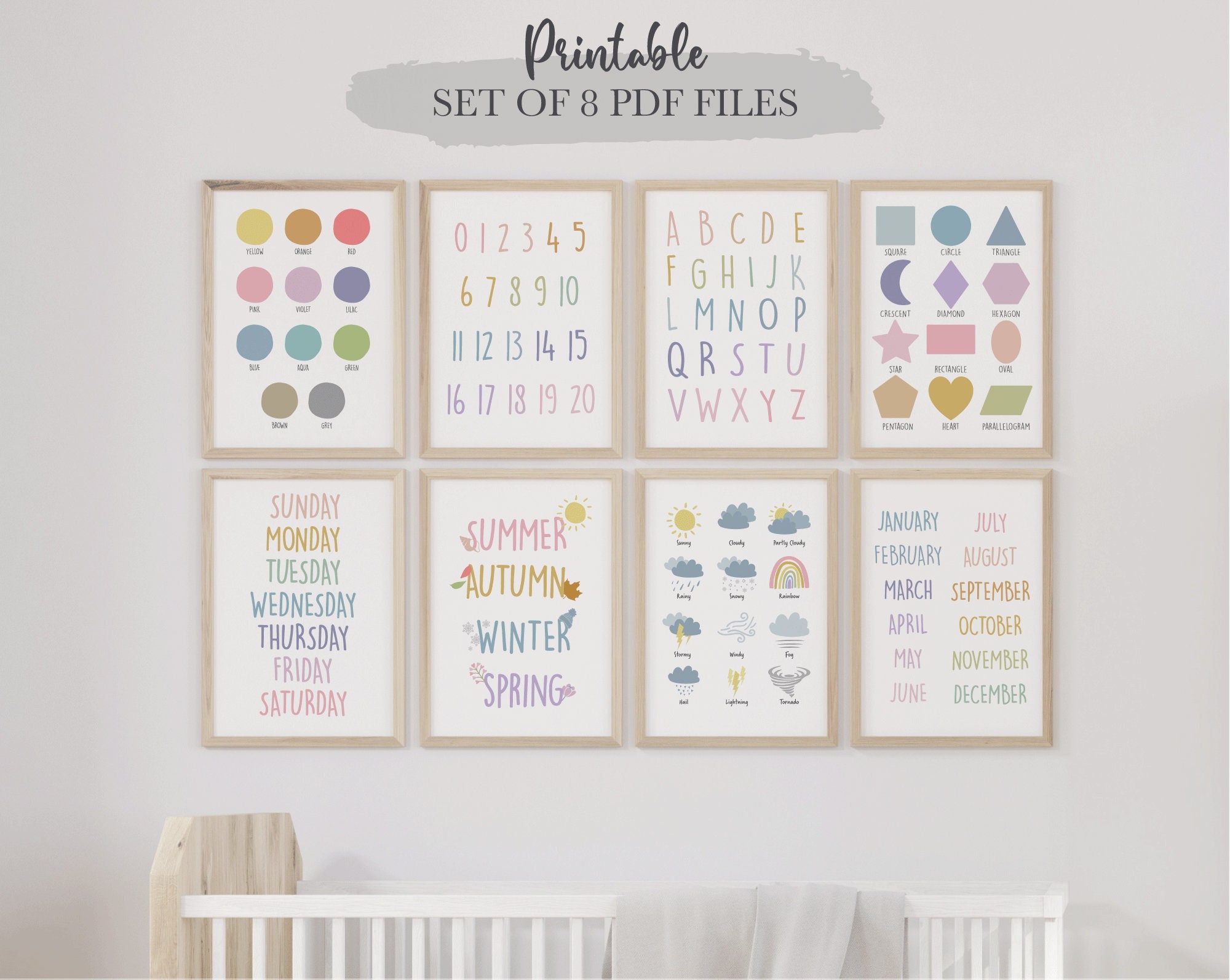 Set 8 Educational Printables, Montessori Classroom Decor, Educational ...
