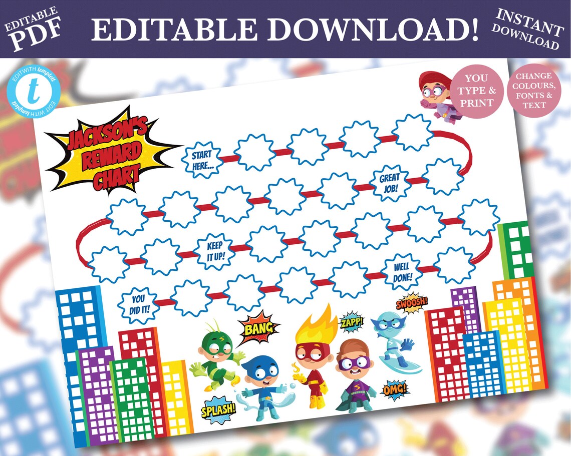 Superhero Potty Chart Reward Chart Printable Boys Reward - Etsy