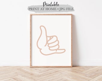 Shaka Hand Sign Printable Wall Art Hang Loose Mahalo Surf Hawaii Décor Minimalist Line Art Kids Room Boys Room Digital Download Poster