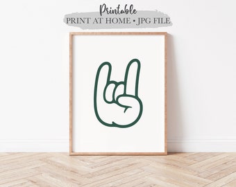 Rock On Hand Gesture Printable, Rock and Roll Doodle, Modern Music Wall Art, Minimalist Line Art, Kids Room Boys Room Digital Download