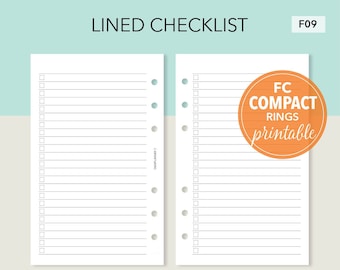 FC Compact Printable Simple Checklist Insert - Lined To Do List - Checkliste Notizpapier - FC Compact Rings F09