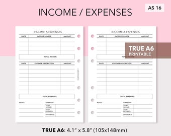 Ausdruckbare Einkommen Ausgaben Einlage - Geldmanagement Tracker - Finanzplaner Einlage - A6 Ringbuch - AS16