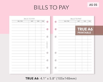 Printable Bills To Pay Einlage - Bill Pay Tracker - Finanzplaner Einlage - A6 Ringbuch - AS05