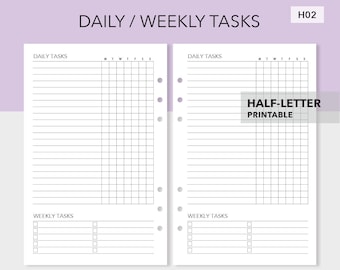 Printable Daily Weekly Aufgaben Einsatz - Weekly Routine Habit Tracker - Half Letter Größe - Passend für Tul/Arc Junior - H02