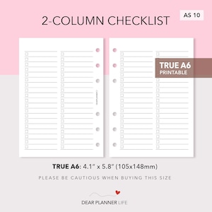 Printable 2-Column Checklist Insert - Check List Paper - To do list planner insert - A6 size - AS10